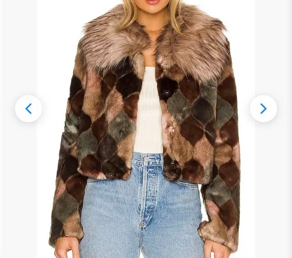 Unreal Fur Diamond Pattern Faux Fur Cropped Jacket Small
